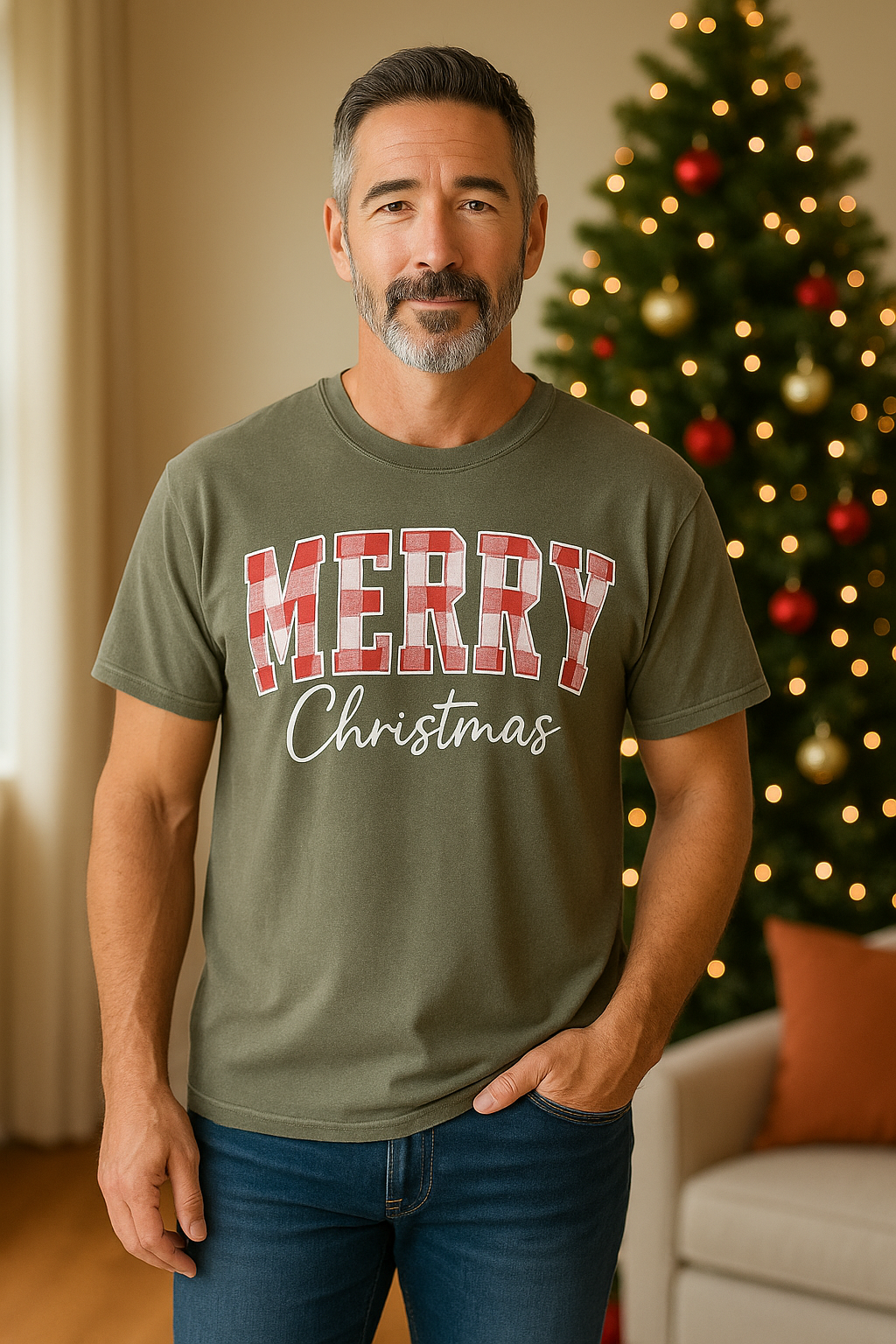 Merry Christmas Family Shirts – Matching Holiday Tees, Plaid Letter Design, Cozy Festive Outfits for Family Photos
