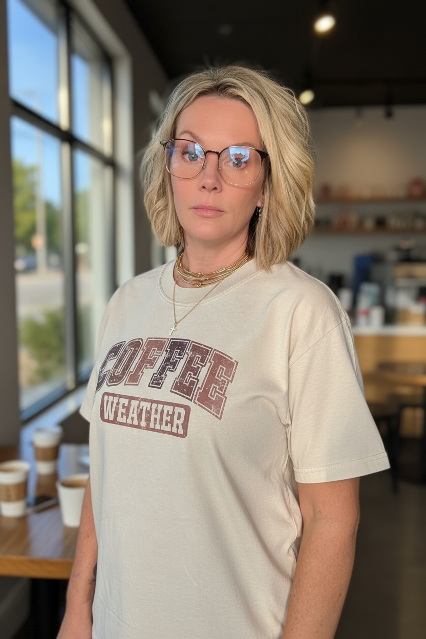Coffee Weather Shirt – Cozy Fall Graphic Tee for Coffee Lovers, Autumn Vibes T-Shirt, Cute Neutral Outfit for Fall Days