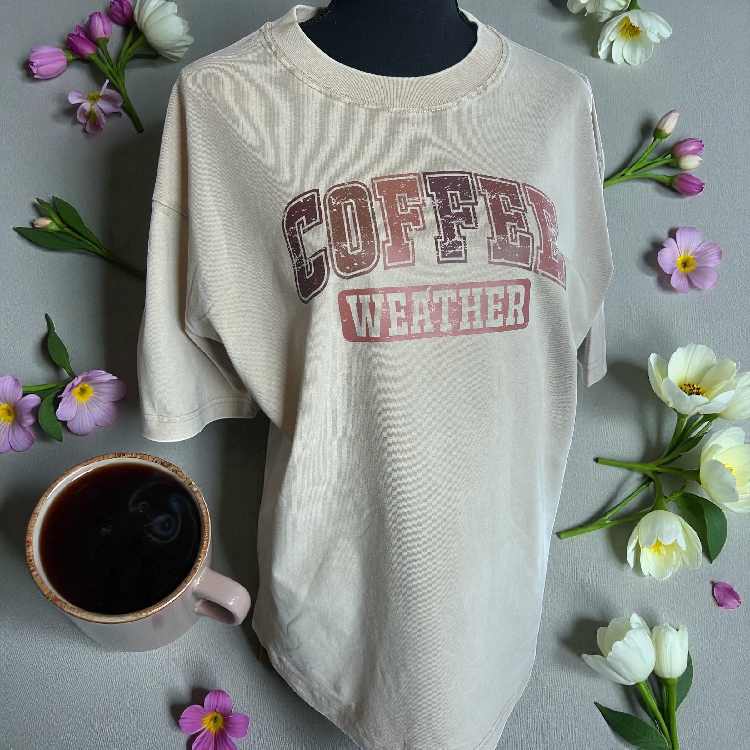 Coffee Weather Shirt – Cozy Fall Graphic Tee for Coffee Lovers, Autumn Vibes T-Shirt, Cute Neutral Outfit for Fall Days